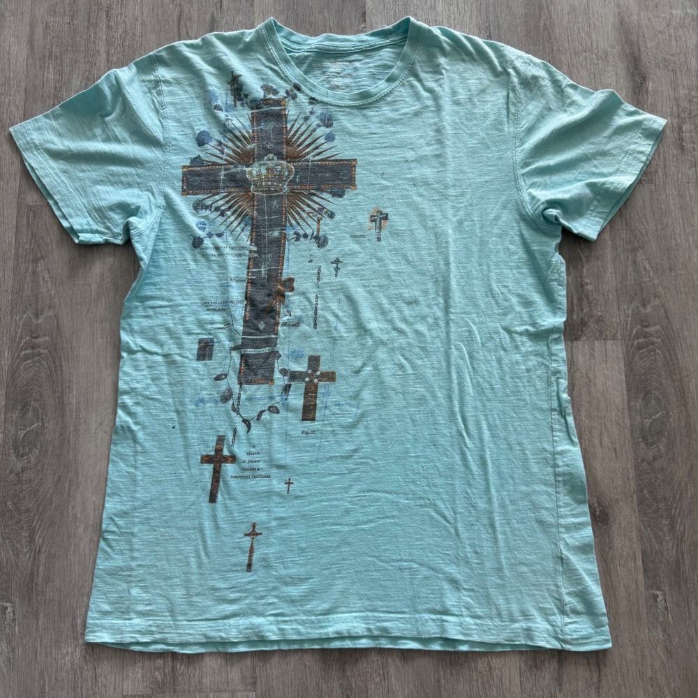 Y2K Marc Ecko Cut & Sew Mens XL Teal Blue Graphic Cross Crown T-Shirt